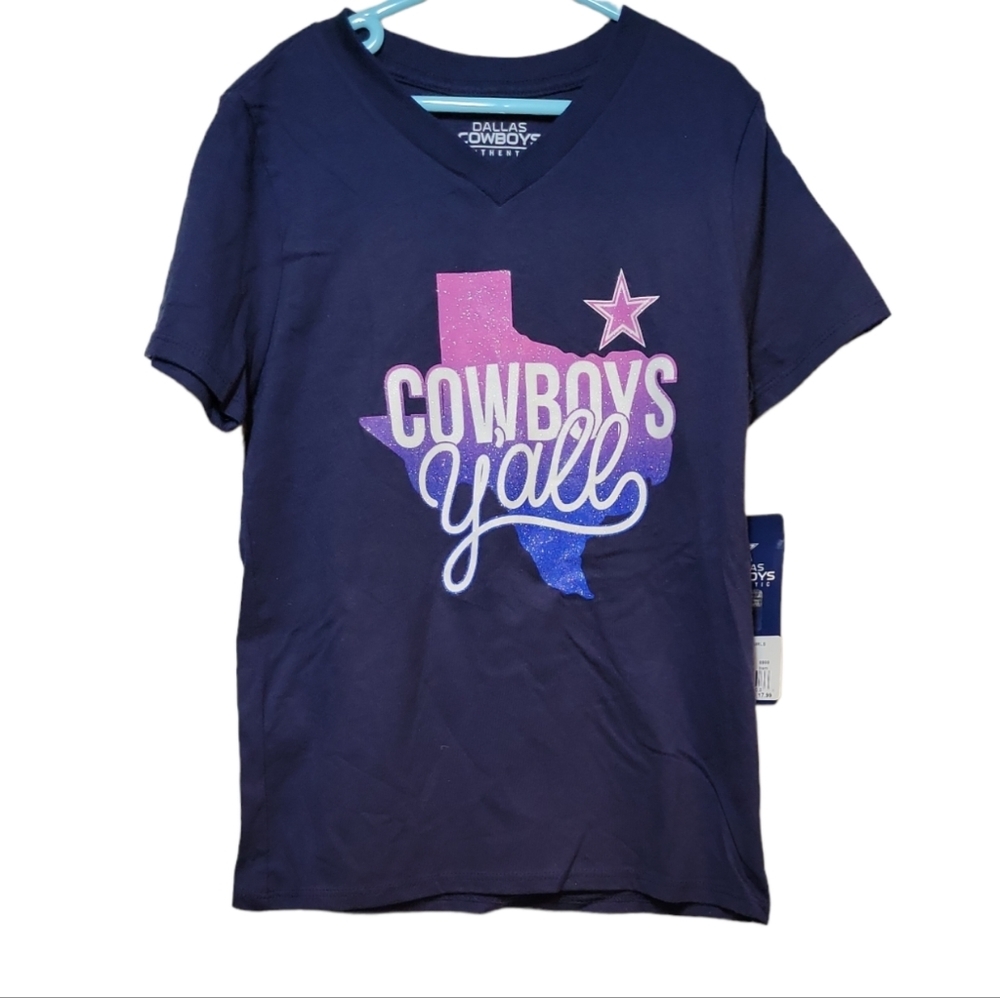 NFL Dallas Cowboys girls t-shirt short sleeve glitter v-neckline NWT